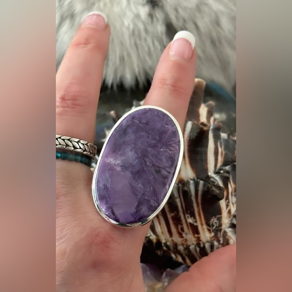 Charoite Statement Sterling Silver Ring - image 8